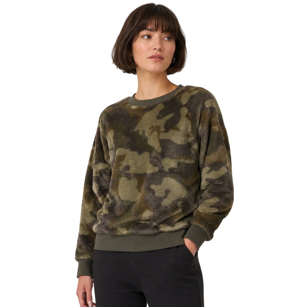Lou & Grey XXS Camo Faux Fur Plush Sweatshirt Cozy Military Streetwear Pullover